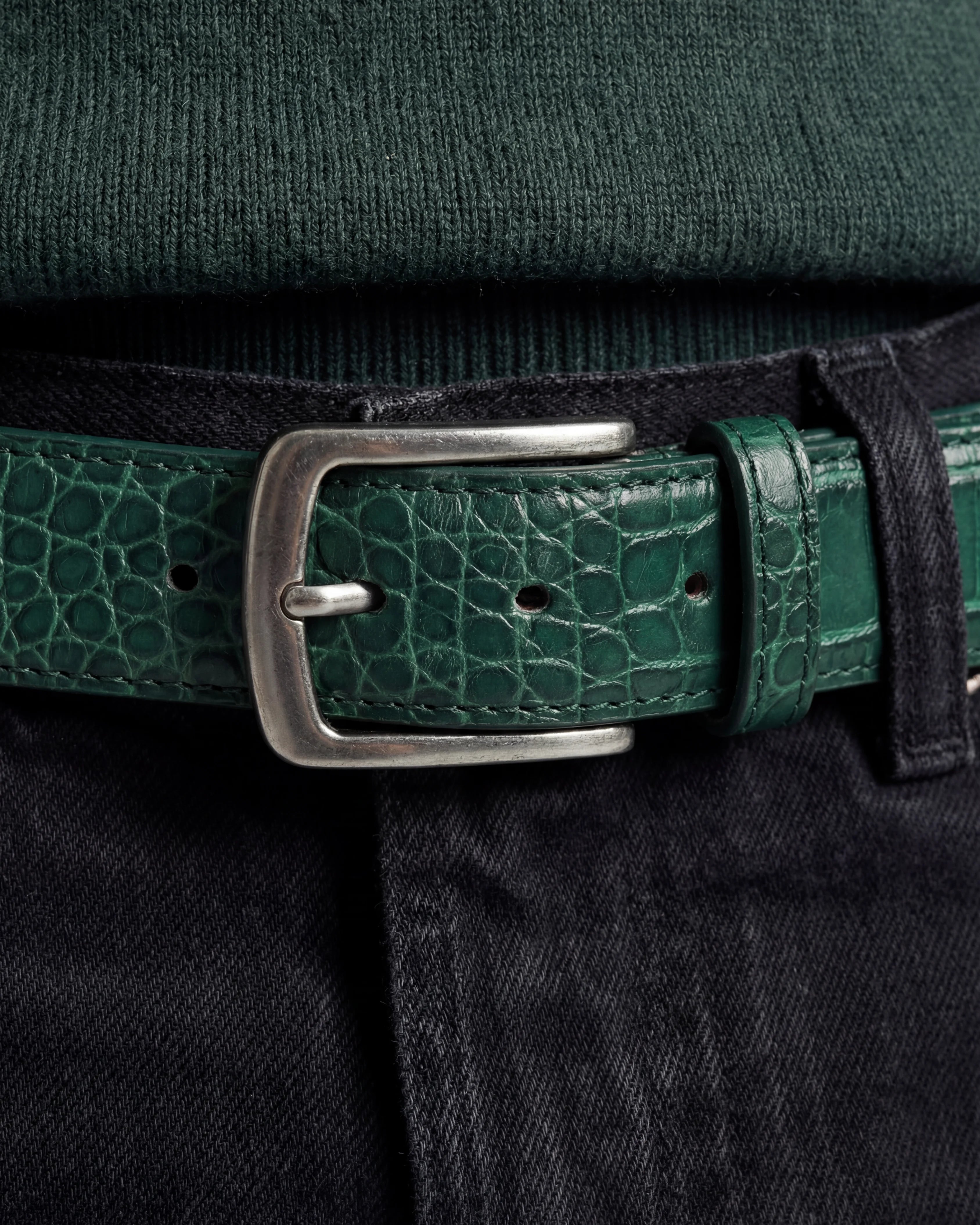 Crocodile Embossed Leather Belt