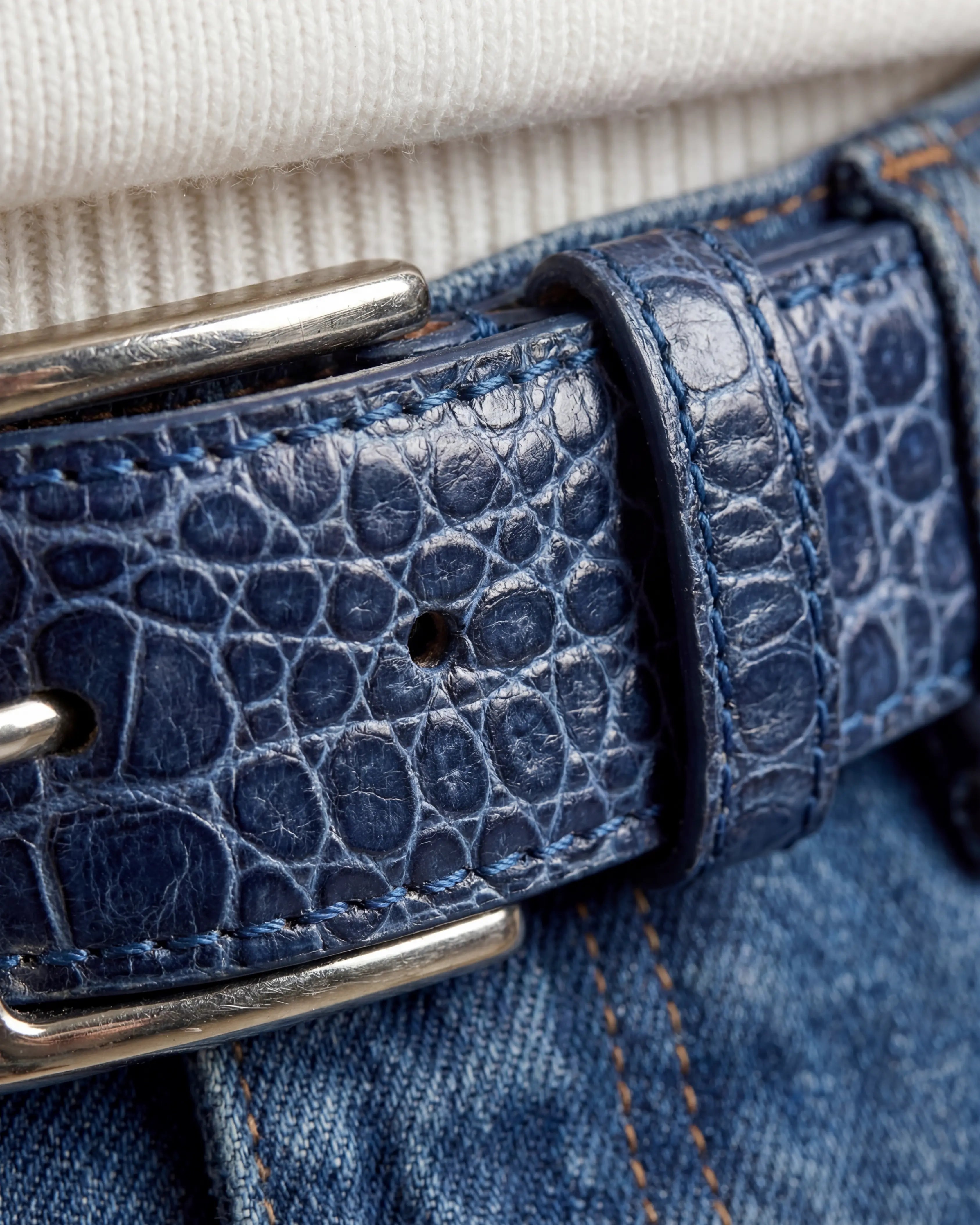 Crocodile Embossed Leather Belt