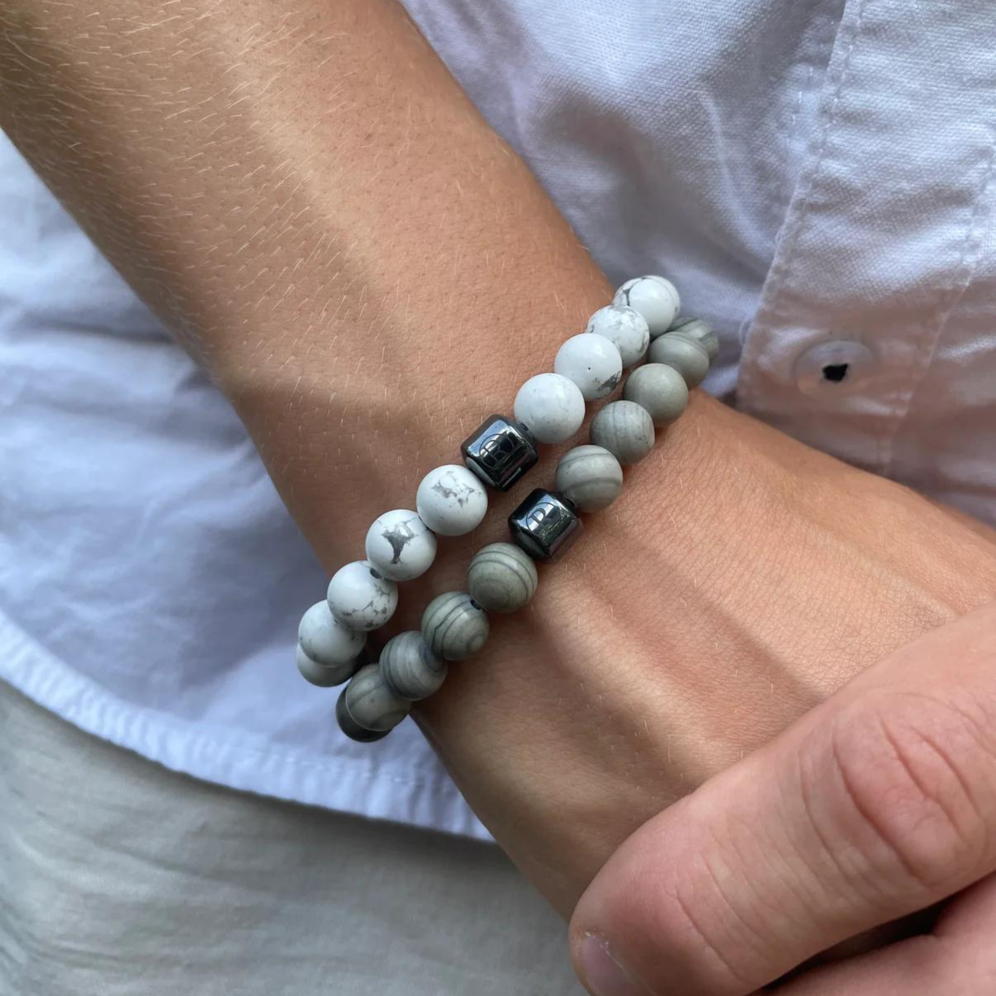 Marble Bracelet - Light Gray & White