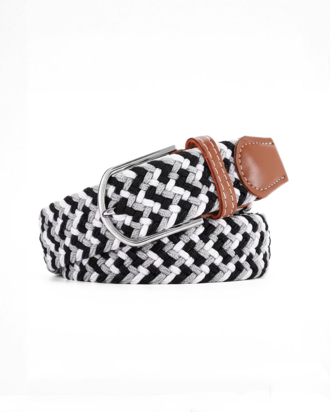 Flettet "Grisch" bælte - Grå & Hvid