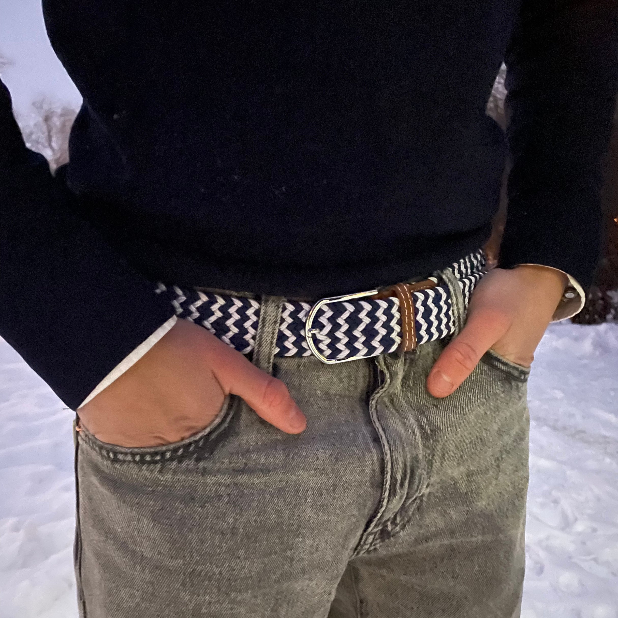 Braided Belt - Dark Blue & White
